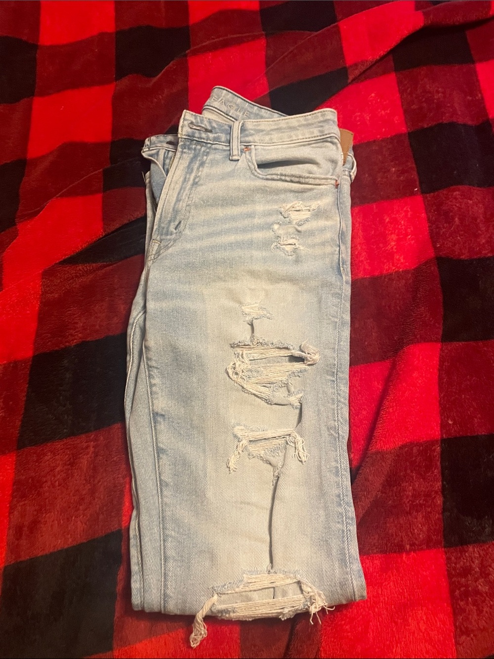 American Eagle Outfitters Light Wash Ripped Slim Straight Jeans